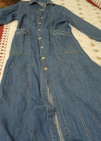 Diğer Düğmeli Uzun Mavi Kadın Denim partüsü