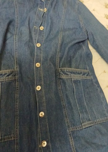 diğer Beden Düğmeli Uzun Mavi Kadın Denim partüsü