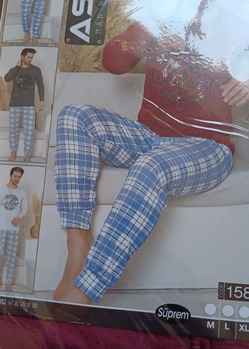 Kırmızı Parlak Uzun Kollu  erkek gecelik takımı - Görsel 2