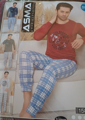 Kırmızı Parlak Uzun Kollu  erkek gecelik takımı - Görsel 3