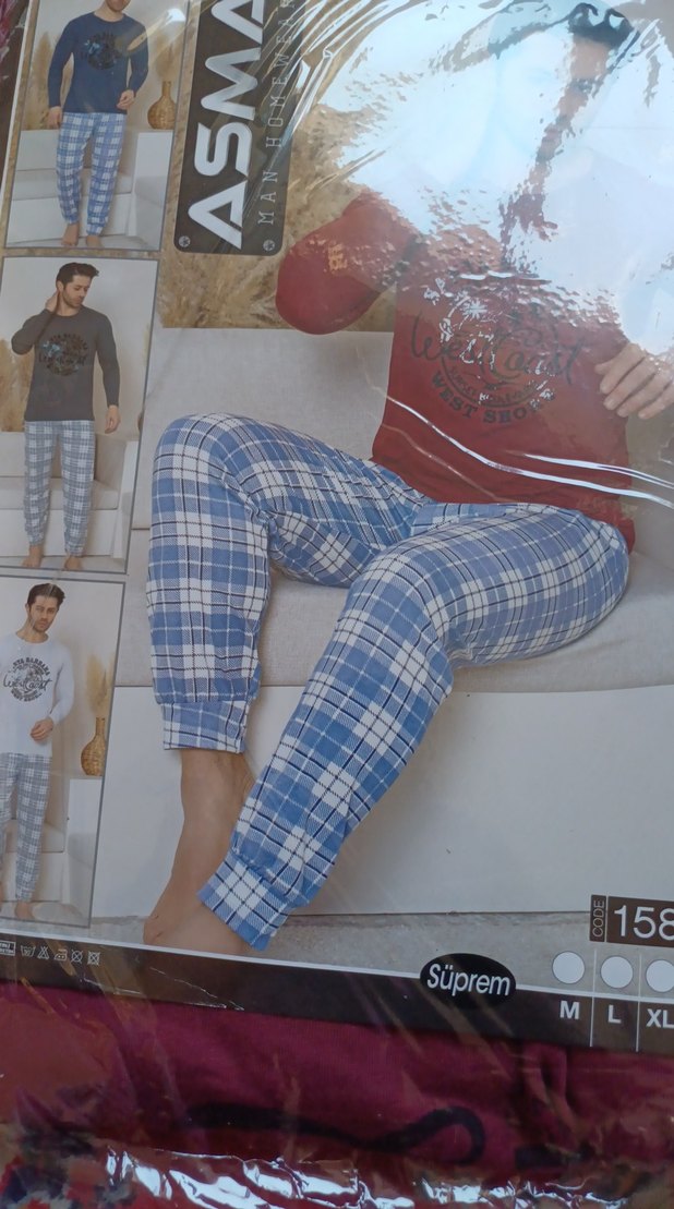 Kırmızı Parlak Uzun Kollu  erkek gecelik takımı - Görsel 2