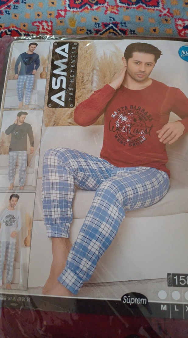 Kırmızı Parlak Uzun Kollu  erkek gecelik takımı - Görsel 3