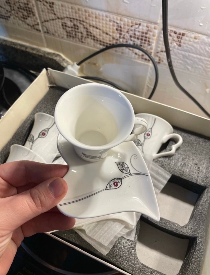 24 Parça Dan Oluşur Gri Desenli Beyaz Kahve Fincan Takımı - Görsel 2