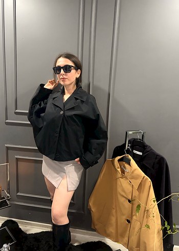 Siyah Yüksek YakalıTrenç Ceket - Görsel 3