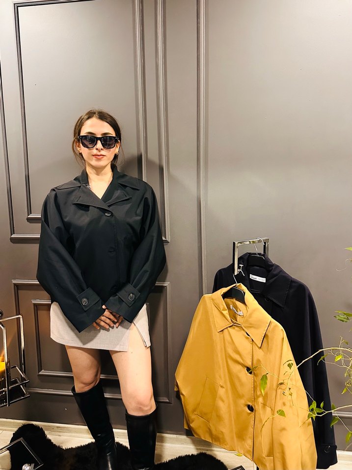 Siyah Yüksek YakalıTrenç Ceket - Görsel 2