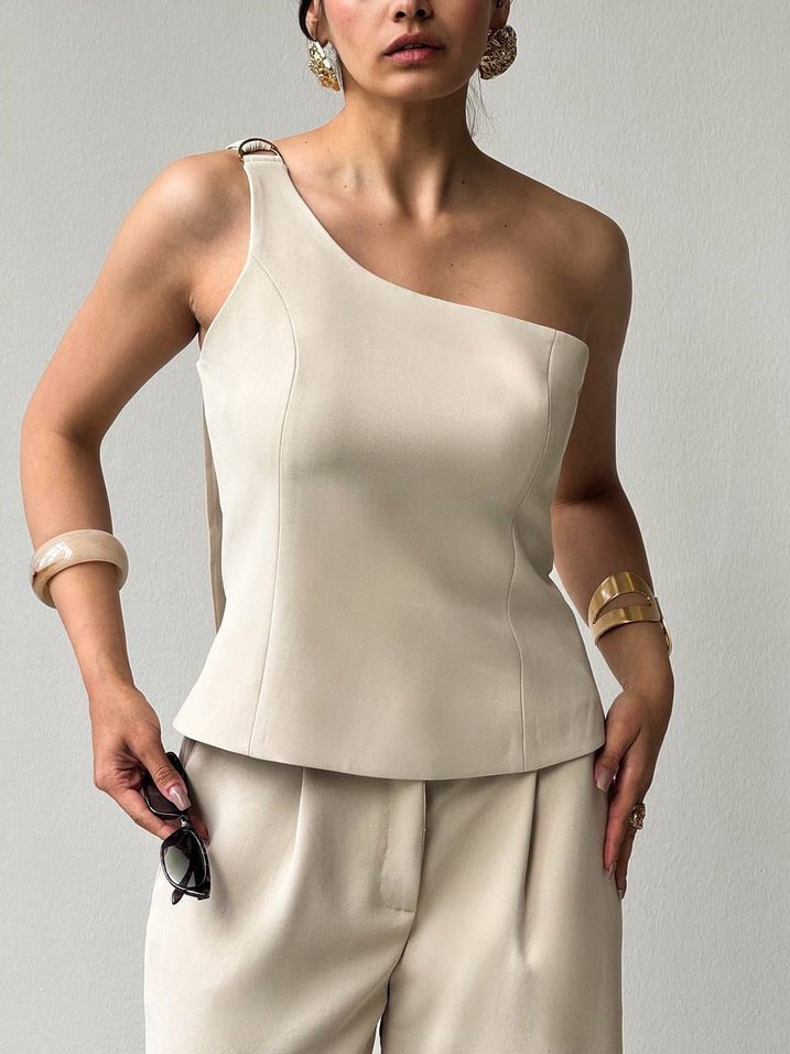 Bej Kadın Askısız Minimalist Takım - Görsel 2