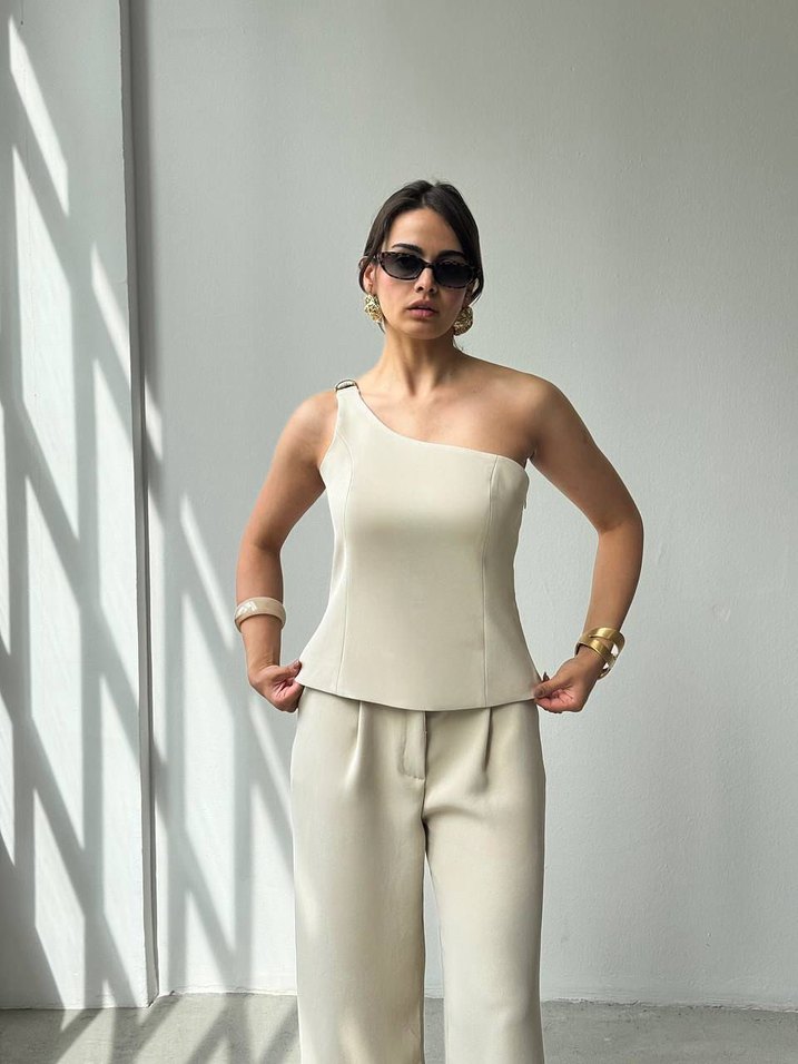 Bej Kadın Askısız Minimalist Takım - Görsel 3