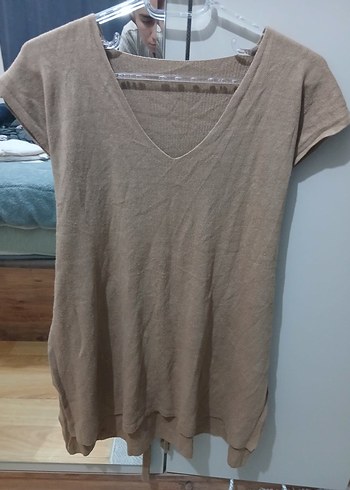 Bej V Yaka Kolsuz Triko Kadın Süveter - Görsel 3