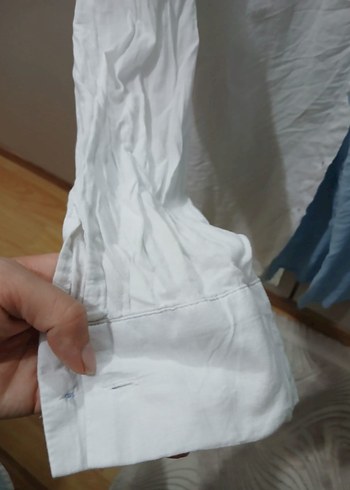 Pastel Mavi-Beyaz Keten Gömlek - Görsel 3