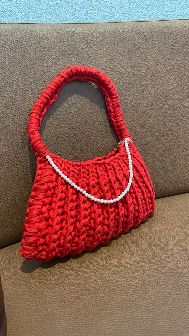 Kırmızı Örgü Kadın Çanta - Görsel 2
