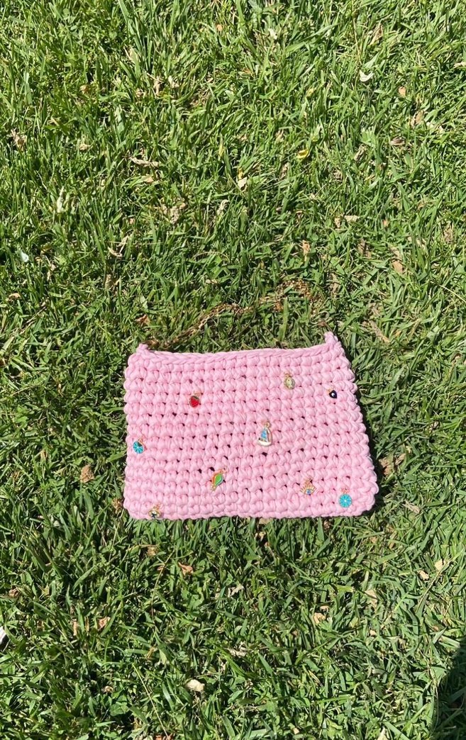 Nakışlı Pembe Örgü Kadın Çanta - Görsel 2