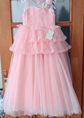Pudra Pembe Kat Kat Fırfırlı Kız Çocuk Elbise