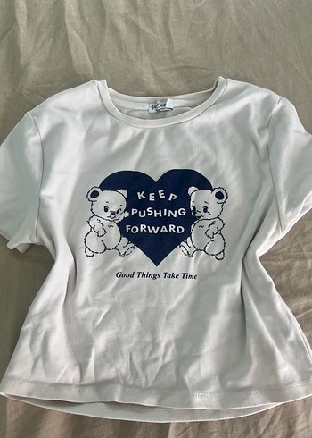 Beyaz Baskılı Pamuklu Tişört