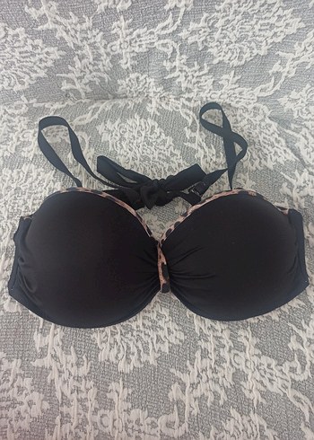 Leopar Desenli Siyah Bikini Üstü - 75 Beden