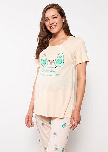 Baskılı Kısa Kollu Hamile Pijama Takımı sadece üst mevcuttur