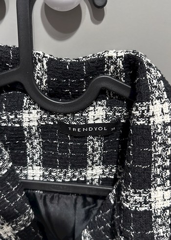 34 Beden Düğmeli Siyah Ekose Kadın Mini Blazer