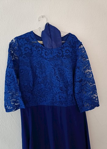 Uzun Lacivert V Yaka Kadın Elbise - Görsel 2