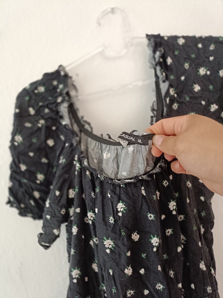 Siyah Bohem Midi Elbise Fırfırlı - Görsel 2