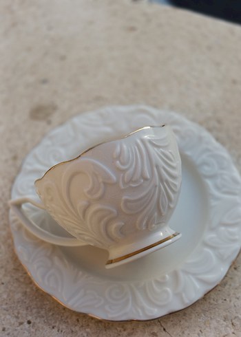 Beyaz Kabartmalı İkili Türk kahve Fincan Seti - Görsel 3