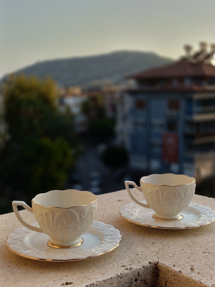 Beyaz Kabartmalı İkili Türk kahve Fincan Seti - Görsel 2