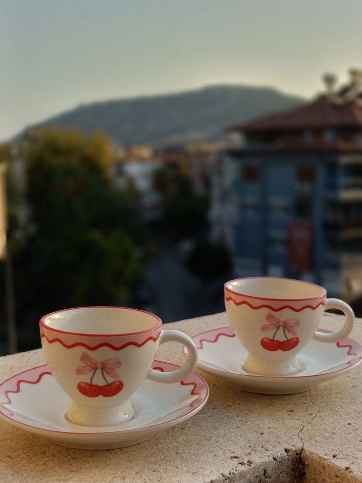 Kiraz Desenli Porselen Fincan ve Tabak Seti - Görsel 3