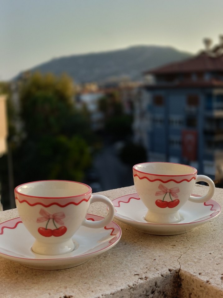 Kiraz Desenli Porselen Fincan ve Tabak Seti - Görsel 2