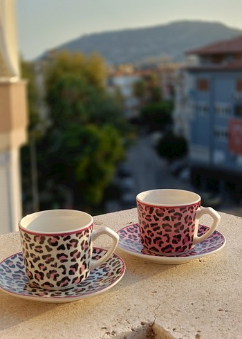 Pembe Leopar Desenli Fincan ve Tabak Seti - Görsel 2