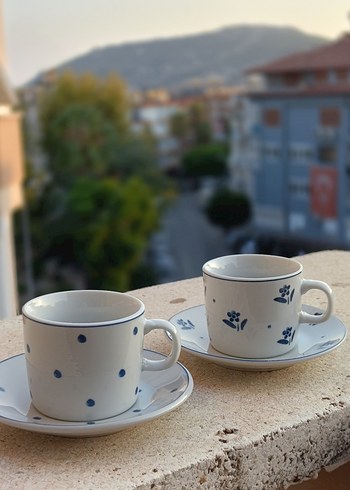 English Home 4 Parça Beyaz Gri Kahve Fincan Seti - Görsel 2