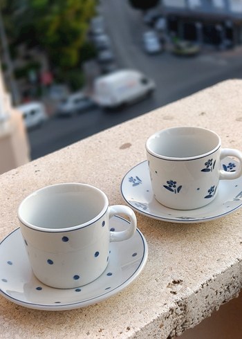 English Home 4 Parça Beyaz Gri Kahve Fincan Seti - Görsel 3