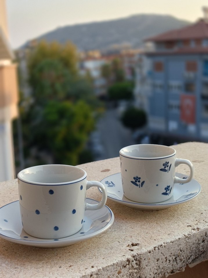 English Home 4 Parça Beyaz Gri Kahve Fincan Seti - Görsel 2