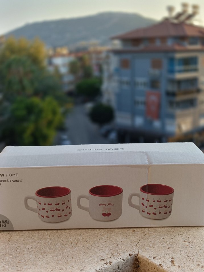 Kırmızı Kiraz Desenli Seramik Kupa - Görsel 3