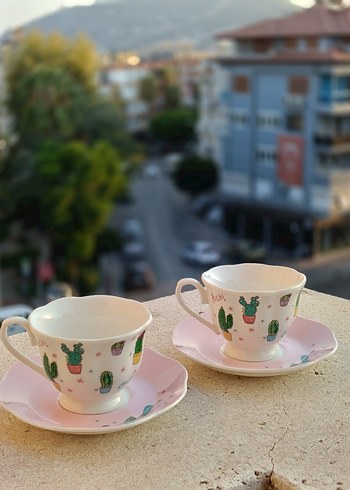 Pembe Kaktüs Desenli 2'li Kahve Fincanı Seti - Görsel 3