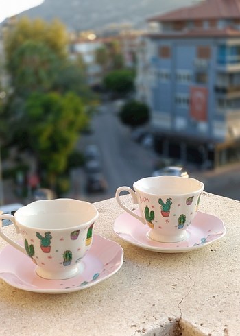 Pembe Kaktüs Desenli 2'li Kahve Fincanı Seti - Görsel 2
