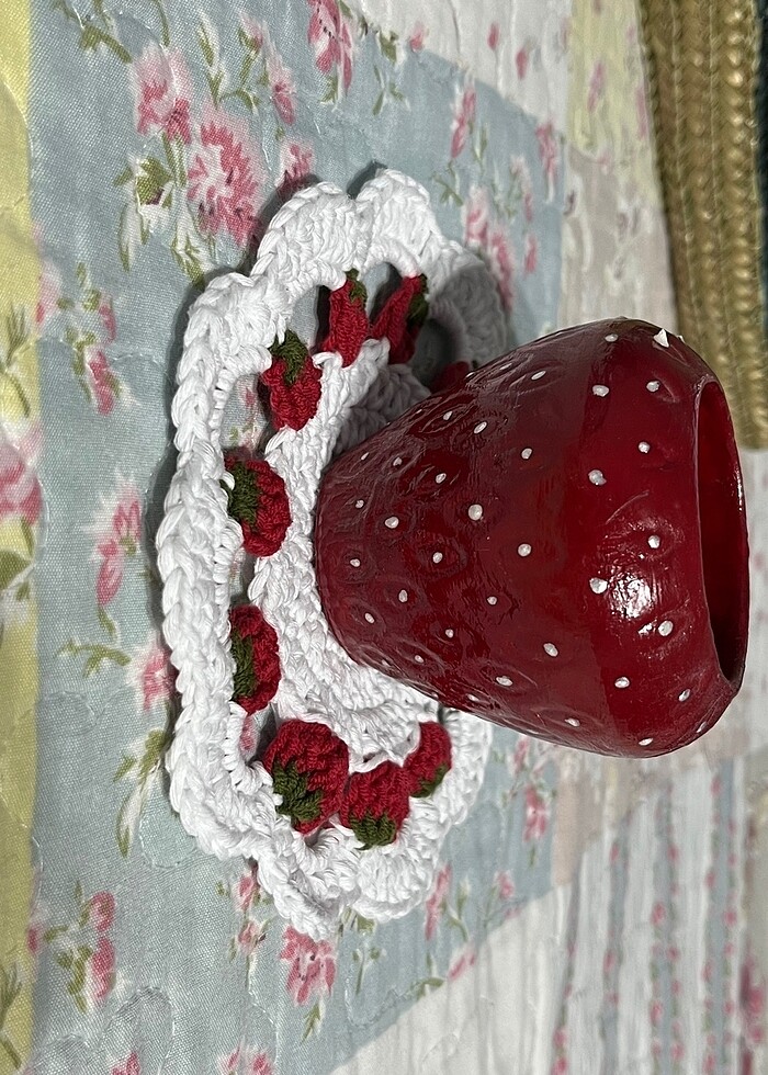 örgü çilek coaster altlık - Görsel 5