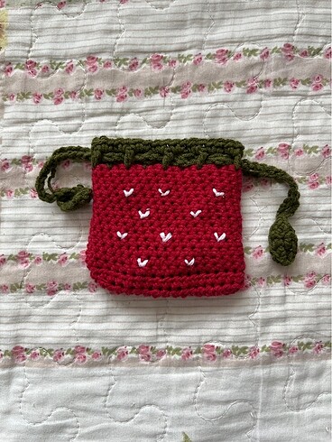 örgü çilek kese pouch