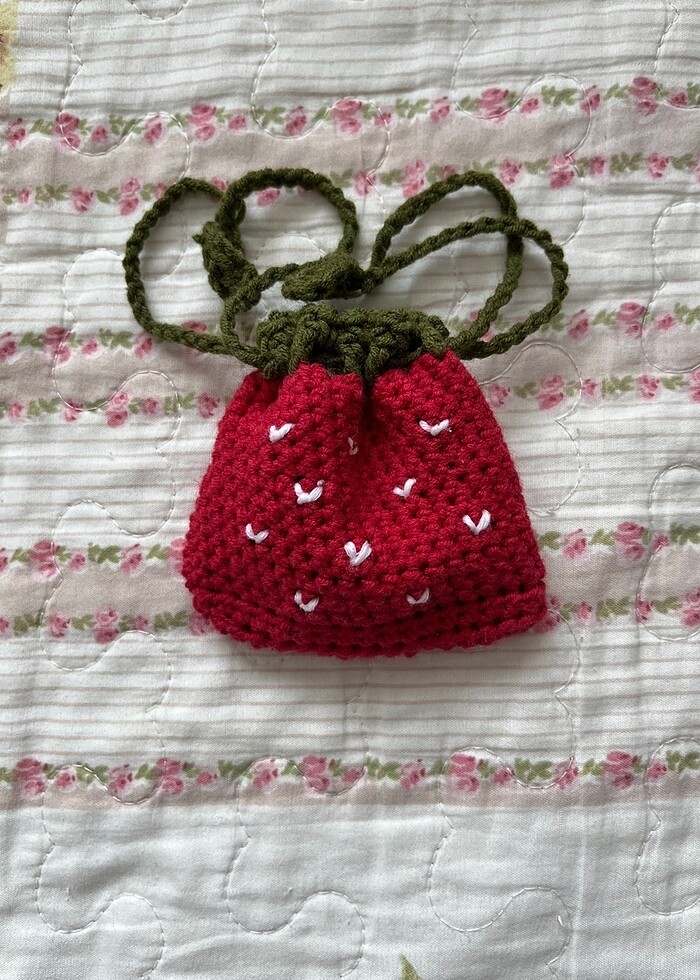 örgü çilek kese pouch - Görsel 2