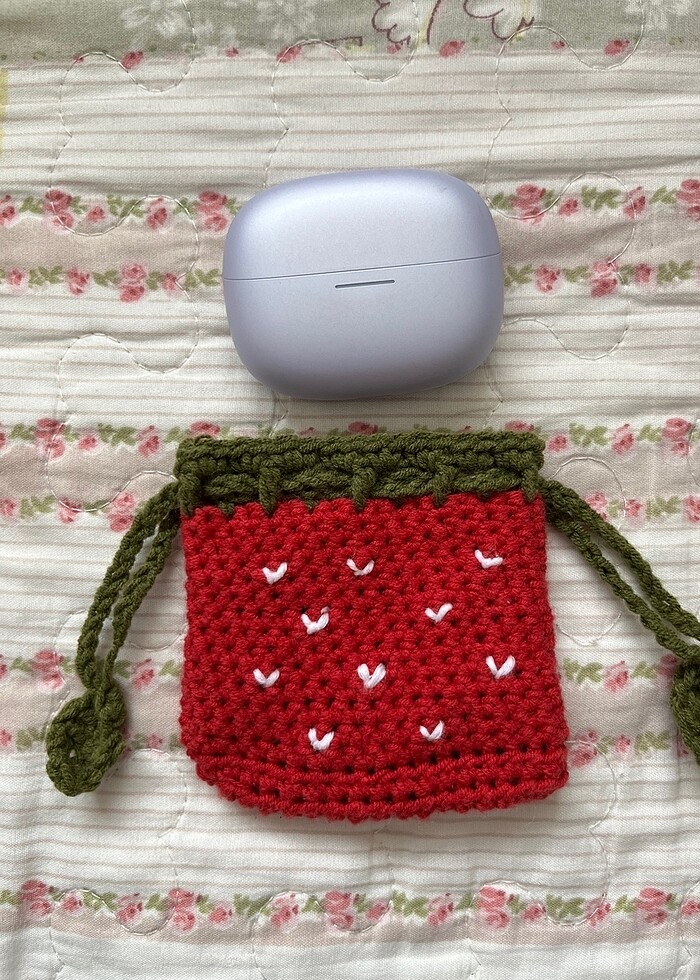 örgü çilek kese pouch - Görsel 4