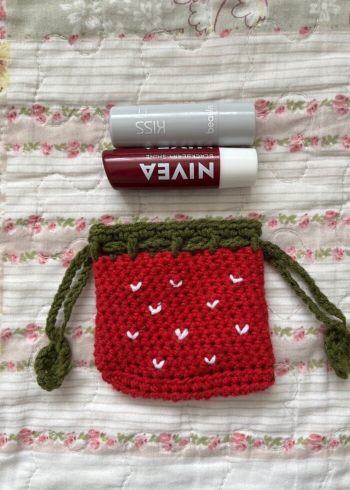 örgü çilek kese pouch - Görsel 5