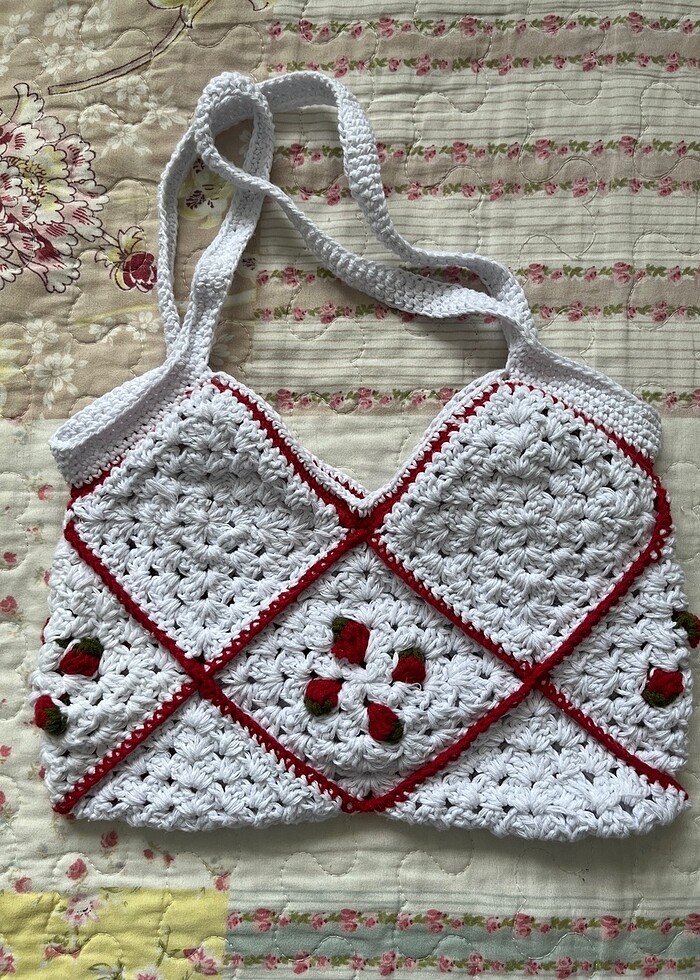 örgü çilek çanta - Görsel 2