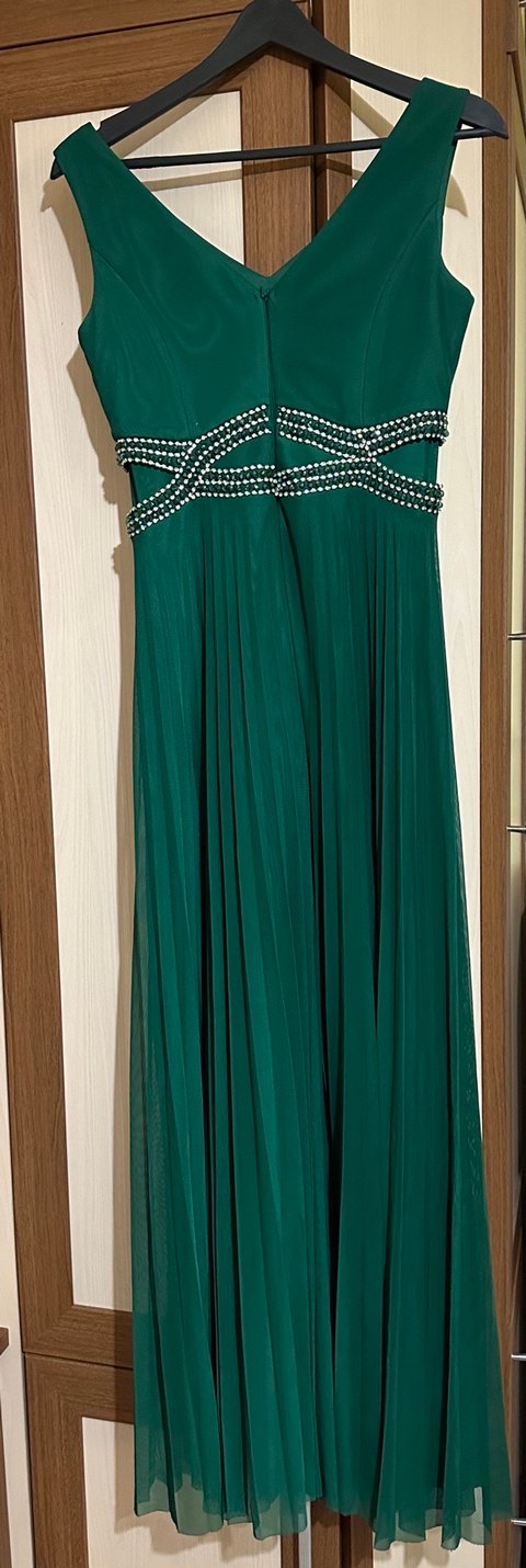 Yeşil Straplez Uzun Pilili Kadın Abiye Elbise - Görsel 2