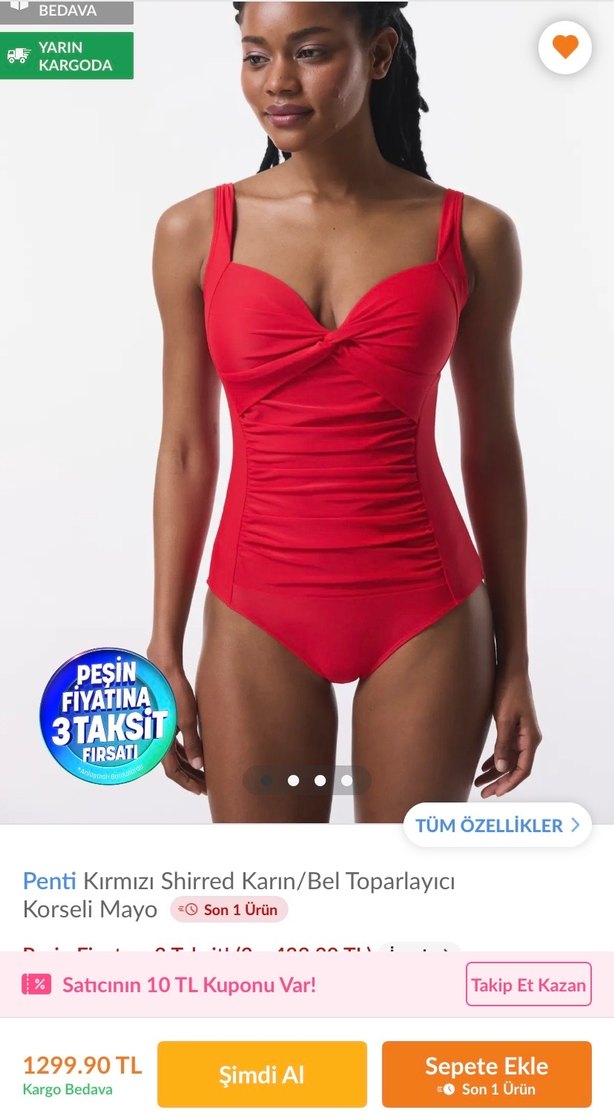 Penti Kırmızı Drapeli Mayo - Görsel 4