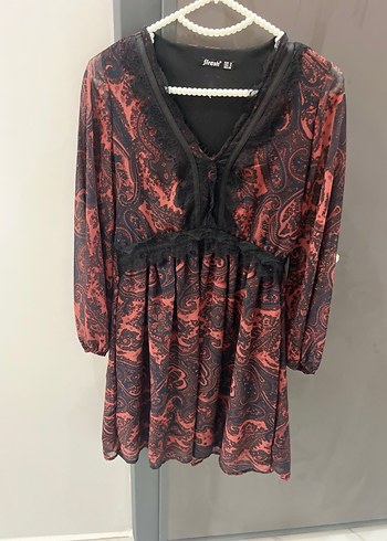 Bordo Dantel Detaylı Bohem Mini Elbise