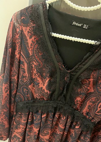 s Beden Bordo Dantel Detaylı Bohem Mini Elbise