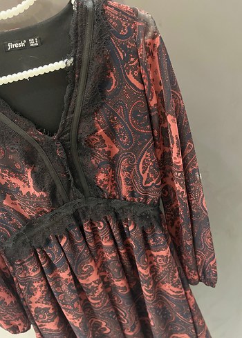 Diğer Bordo Dantel Detaylı Bohem Mini Elbise