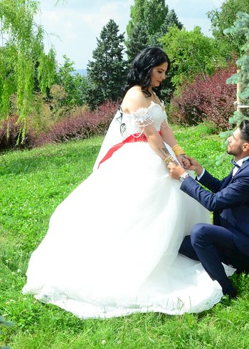 diğer Beden Beyaz Midi Boy Etnik Desenli Düğün Elbisesi
