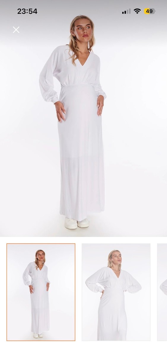 Uzun Kollu V Yaka Beyaz Kadın Elbise - Görsel 2