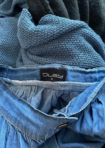 Düğmeli Uzun Mavi Denim Etek - Görsel 2