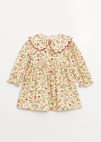 Sarı Çiçek Desenli Fırfırlı Kız Elbisesi - Görsel 3