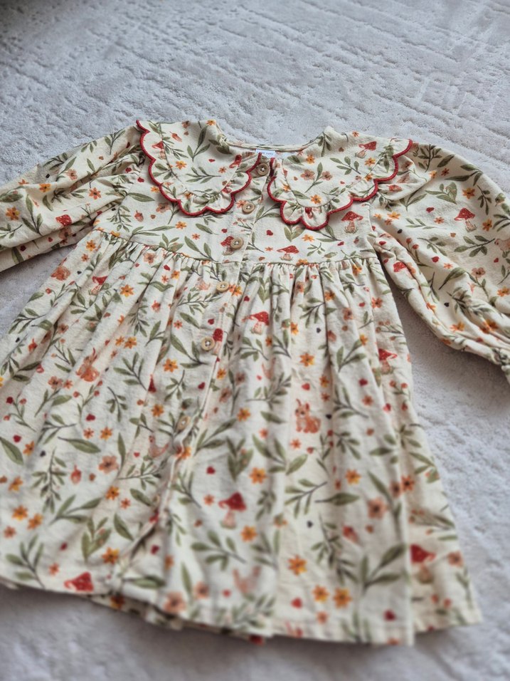 Sarı Çiçek Desenli Fırfırlı Kız Elbisesi - Görsel 5