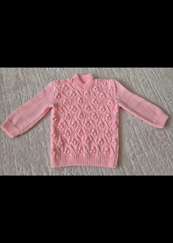 Kız Çocuk Pembe Örgü Kazak - Görsel 2